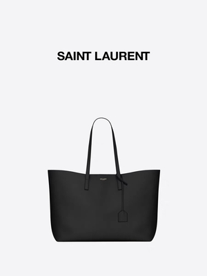 1.4lb Textured Leather Branded Ladies Handbag Black YSL Calfskin Bag East West