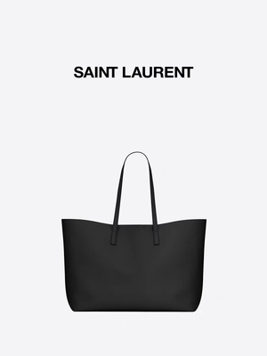 1.4lb Textured Leather Branded Ladies Handbag Black YSL Calfskin Bag East West
