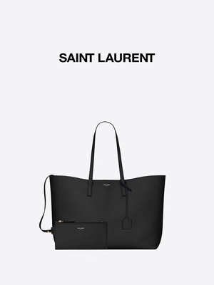 1.4lb Textured Leather Branded Ladies Handbag Black YSL Calfskin Bag East West