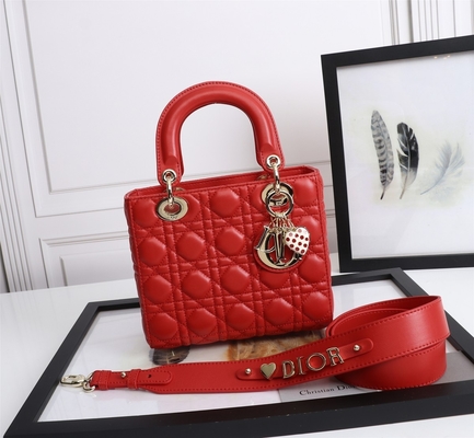 Lady Red Lambskin My Abcdior Dior Cannage Shoulder Bag D6806