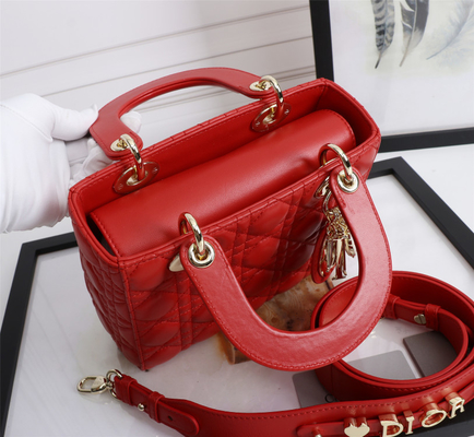 Lady Red Lambskin My Abcdior Dior Cannage Shoulder Bag D6806