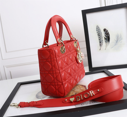Lady Red Lambskin My Abcdior Dior Cannage Shoulder Bag D6806