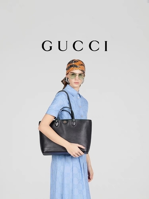 GUCCI Ophidia Branded Shoulder Bag Small Medium Grained Leather Black