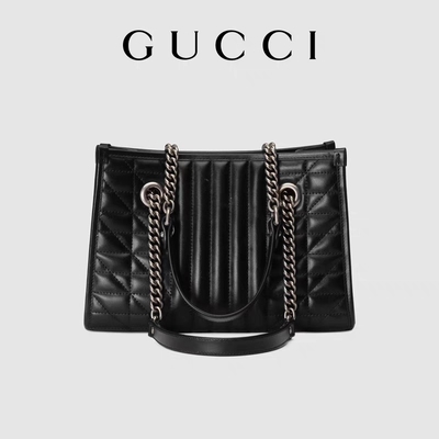 Custom Branded GG Marmont Medium Matelassé Tote Black Leather