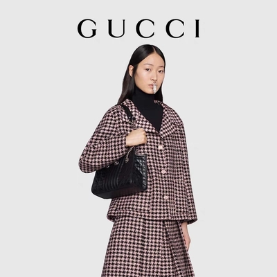 Custom Branded GG Marmont Medium Matelassé Tote Black Leather