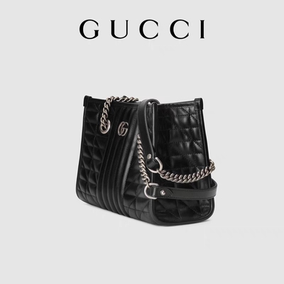 Custom Branded GG Marmont Medium Matelassé Tote Black Leather
