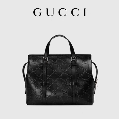 Black Branded Mens Bag GG Embossed Leather Tote for Women