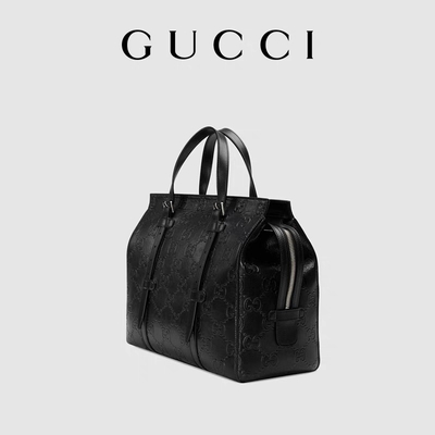 Black Branded Mens Bag GG Embossed Leather Tote for Women