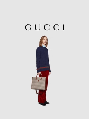 Panelled GG Supreme Print Gucci Canvas Tote Bag Shoulder Bag With Interlocking G