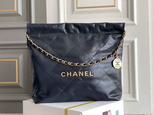 22S Calfskin Navy Chanel 22 &quot;Trash Bag&quot; Small Handbag ODM