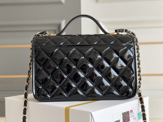 22k Women Chanel Flap Bag 2022 Patent Leather Tofu Bag Black Gold