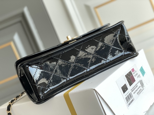 22k Women Chanel Flap Bag 2022 Patent Leather Tofu Bag Black Gold
