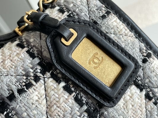 Classic 2WAY Chanel Medium Flap Bag Messenger Black White Plaid Wool