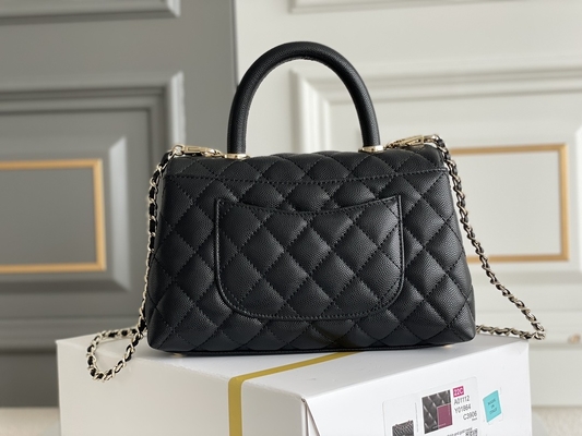 Grained Calfskin Leather Small Coco Handle 22A Black Chain With Flap