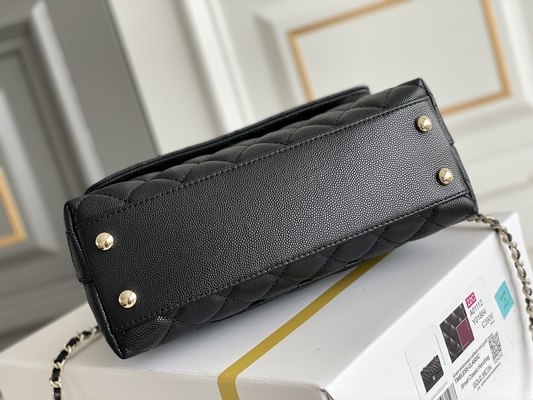 Grained Calfskin Leather Small Coco Handle 22A Black Chain With Flap