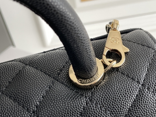 Grained Calfskin Leather Small Coco Handle 22A Black Chain With Flap