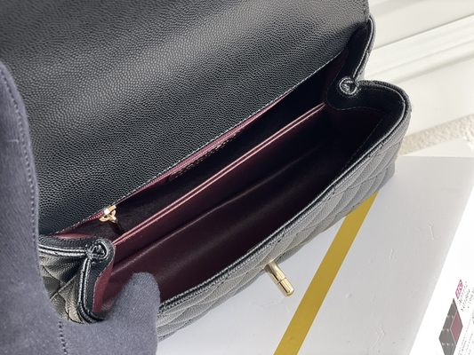 Grained Calfskin Leather Small Coco Handle 22A Black Chain With Flap