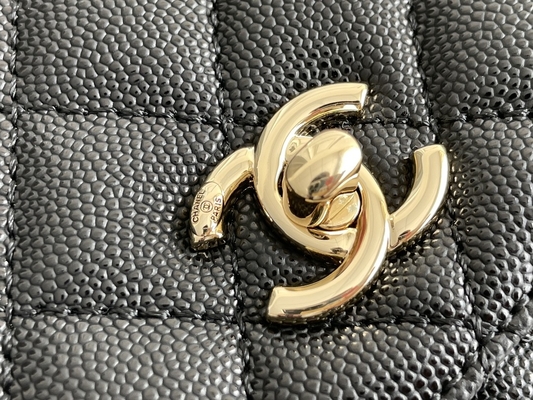 Grained Calfskin Leather Small Coco Handle 22A Black Chain With Flap