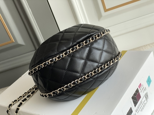 Black Chain Mini Sling Bag Branded Chanel Hobo Handbag Calfskin Leather