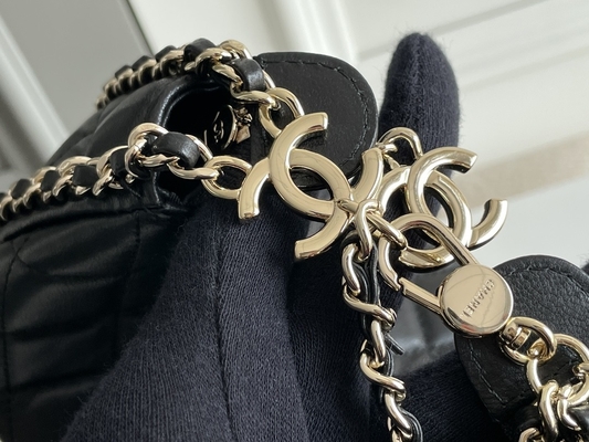 Black Chain Mini Sling Bag Branded Chanel Hobo Handbag Calfskin Leather