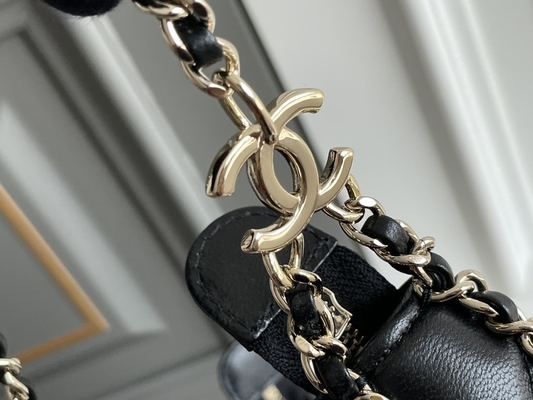 Black Chain Mini Sling Bag Branded Chanel Hobo Handbag Calfskin Leather