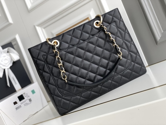 Large Chanel Lychee Leather Caviar Grand Shopping Tote GST Bag