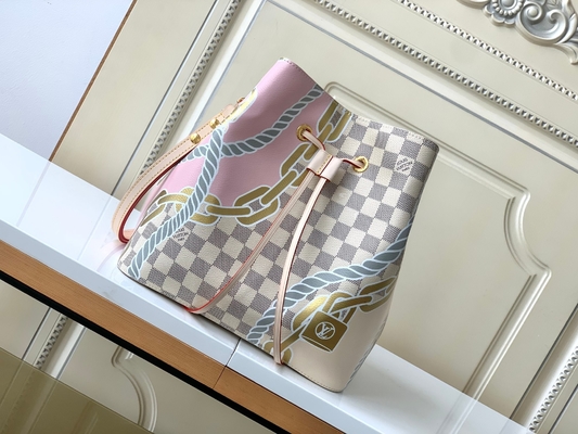 White Pink Damier Azur Canvas LV Branded Messenger Bag NéONoé MM Bucket Bag