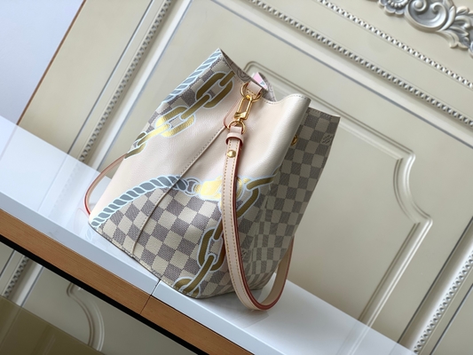 White Pink Damier Azur Canvas LV Branded Messenger Bag NéONoé MM Bucket Bag