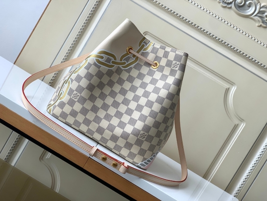 White Pink Damier Azur Canvas LV Branded Messenger Bag NéONoé MM Bucket Bag