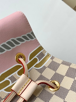 White Pink Damier Azur Canvas LV Branded Messenger Bag NéONoé MM Bucket Bag