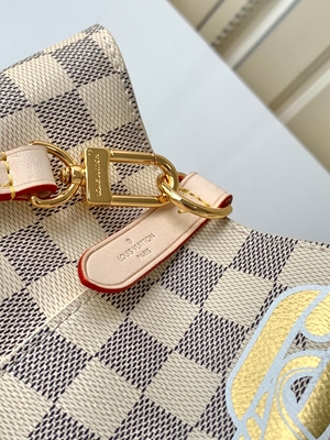 White Pink Damier Azur Canvas LV Branded Messenger Bag NéONoé MM Bucket Bag
