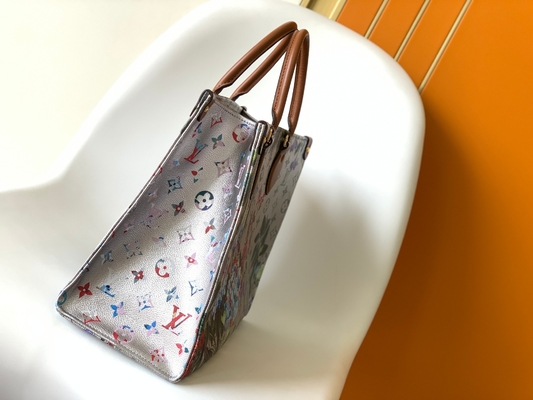 OnTheGo MM Mini Sling Bag Branded M81724 Floral Pattern Silver Coated Canvas
