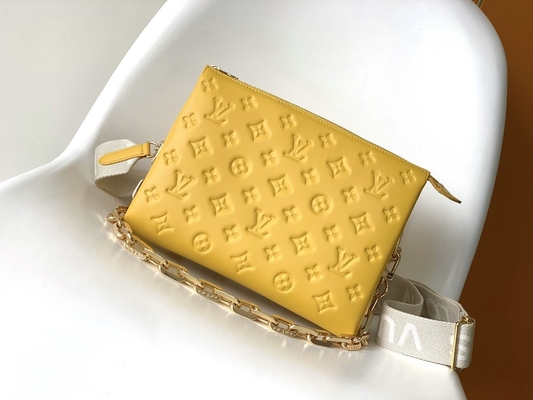 Sunflower Monogram Embossed Custom Branded Bags Coussin PM Louis Vuitton Puffy Lambskin