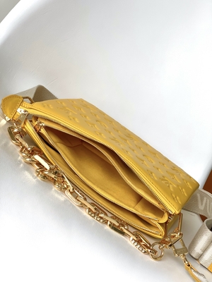 Sunflower Monogram Embossed Custom Branded Bags Coussin PM Louis Vuitton Puffy Lambskin