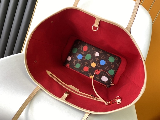 black LV X Yayoi Kusama Louis Vuitton Neverfull MM Monogram Bag Multicolor