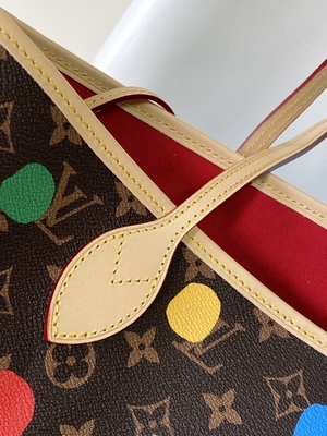 black LV X Yayoi Kusama Louis Vuitton Neverfull MM Monogram Bag Multicolor