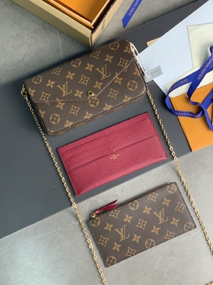 Mini LV Felicie Pochette Monogram Bag Wallet Fuchsia Lining