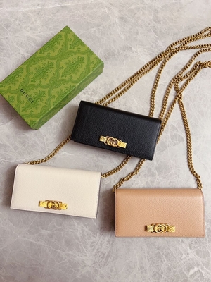 Light Pink Leather Mini Designer Purses Gucci Python Wallet On Chain WOC With Interlocking G