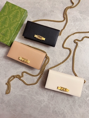 Light Pink Leather Mini Designer Purses Gucci Python Wallet On Chain WOC With Interlocking G
