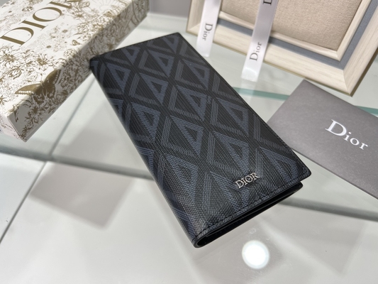 Embossed Vertical CD Christian Dior Mens Wallet Diamond Zippered