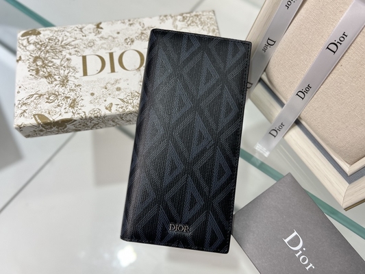 Embossed Vertical CD Christian Dior Mens Wallet Diamond Zippered