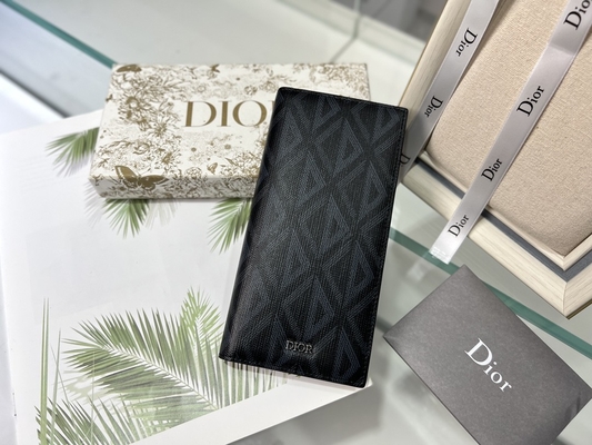 Embossed Vertical CD Christian Dior Mens Wallet Diamond Zippered