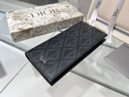 Embossed Vertical CD Christian Dior Mens Wallet Diamond Zippered