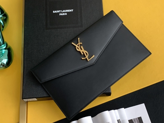 Embossed Saint Laurent Preloved Branded Bag Uptown Leather Clutch Grain De Poudre
