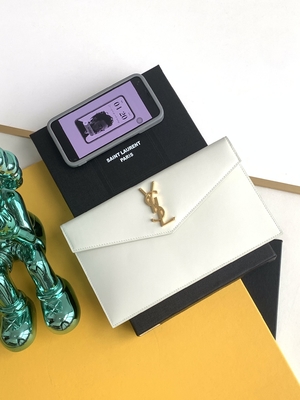 Embossed Saint Laurent Preloved Branded Bag Uptown Leather Clutch Grain De Poudre