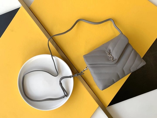 YSL Saint Laurent Ladies Cassandra Chain Shoulder Bag Cotton Canvas And Caramel Brown Calfskin