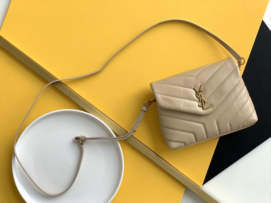 YSL Saint Laurent Ladies Cassandra Chain Shoulder Bag Cotton Canvas And Caramel Brown Calfskin