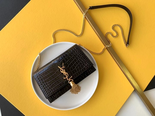 Calfskin YSL Black Bag Gold Chain Kate Small Tassel