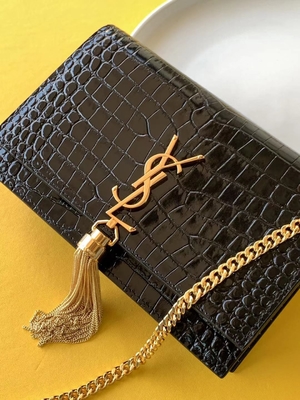Calfskin YSL Black Bag Gold Chain Kate Small Tassel