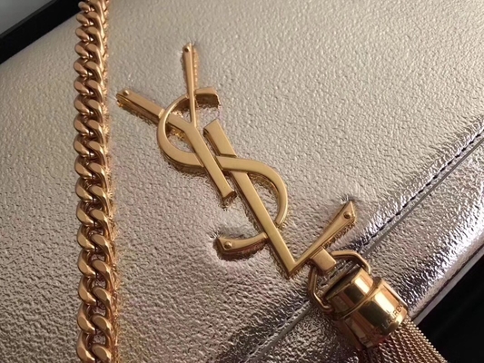 Adjustable Straps Polyester Saint Laurent YSL Woc Bag With Zipper Closure Silver